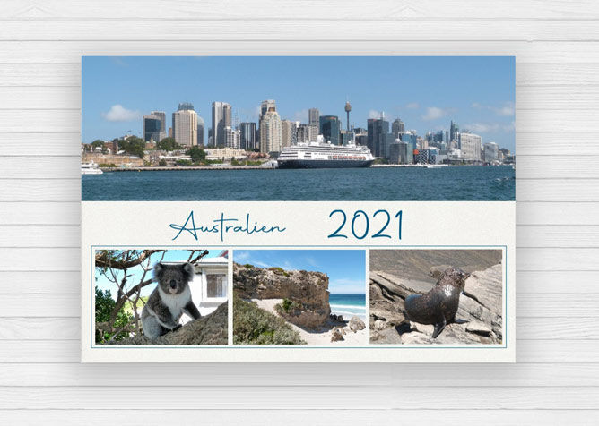 Collage aus Australien mit Stadtansicht, Koala, Küste und Tier.