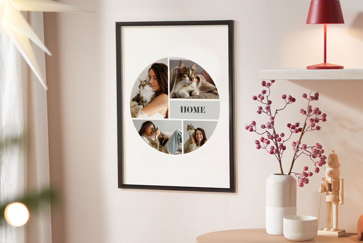 CEWE Wandbild mit Fotos und Schriftzug HOME im Mittelpunkt