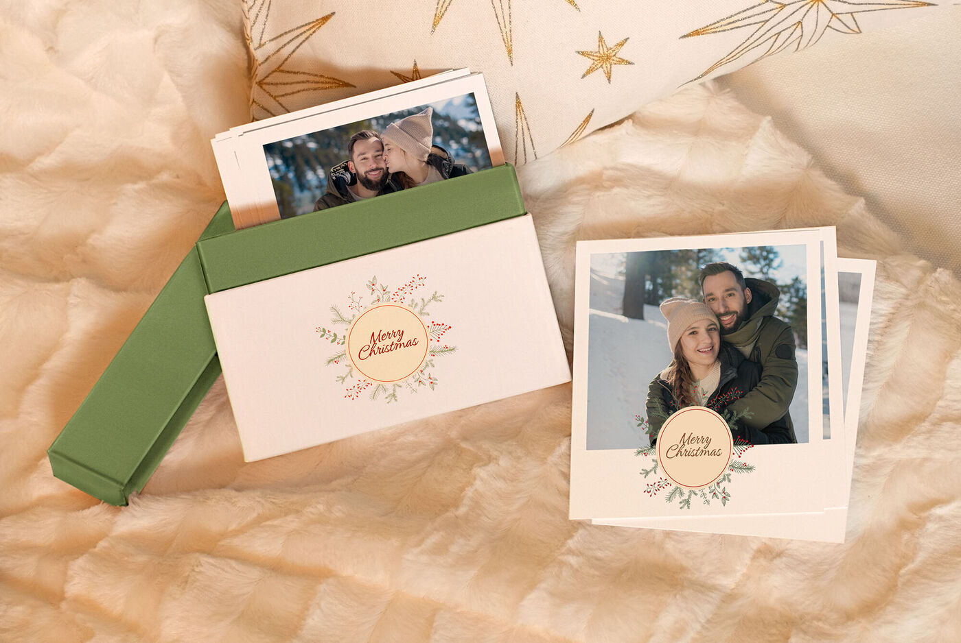 Eine Geschenkbox mit Weihnachtsbildern, die Freude und Liebe ausstrahlen