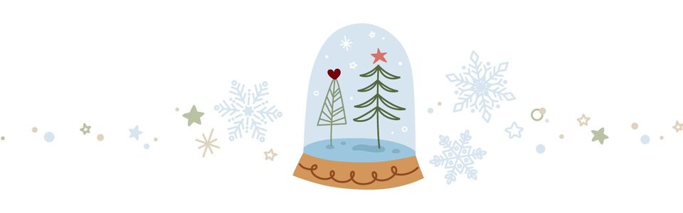 Ein wunderschönes Winterglück mit Tannenbaum und Herz in einer Schneekugel