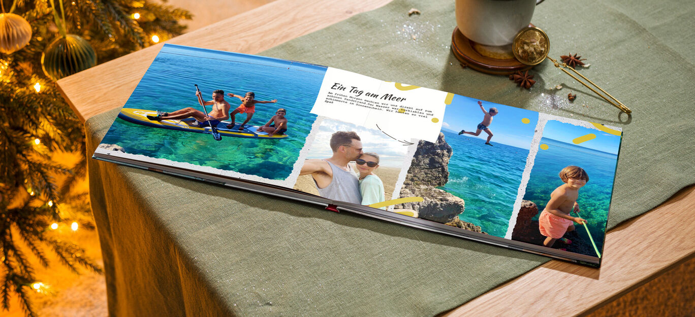 Familie genießt Urlaub an einem blauen See mit Freizeitaktivitäten